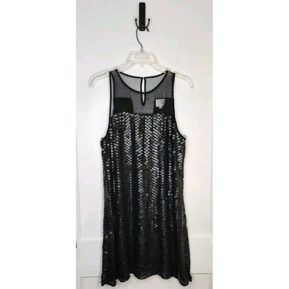 NWT Parker Carson Combo Silk Chiffon Sequin Embellished Black Tank Dress Sz L
